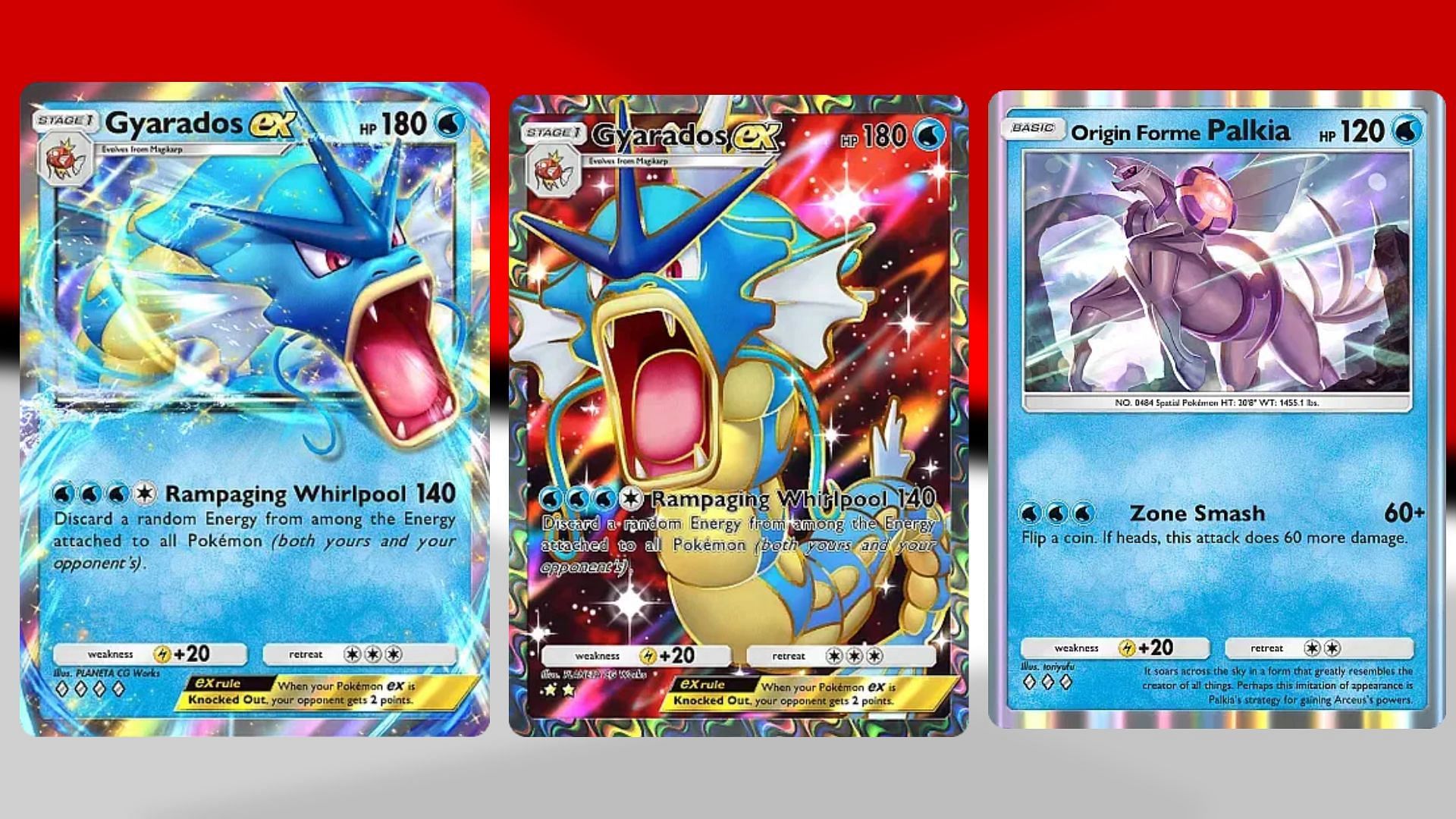 Gyarados ex and Origin Forme Palkia in PTCGP (Image via TPC)